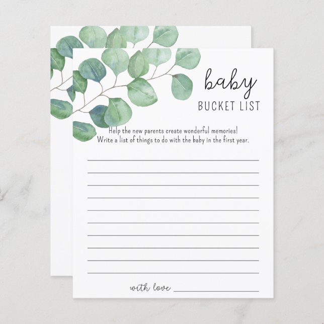 Papier Green Eucalyptus - Baby bucket list jeu (Devant / Derrière)