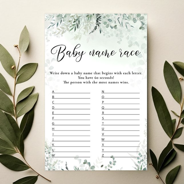 Papier Green Eucalyptus Baby Name Race Game (Créateur téléchargé)