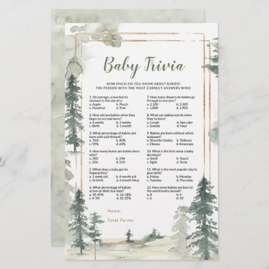 Papier Green Forest Adventure Baby Trivia Game (Devant / Derrière)
