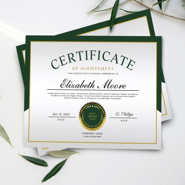 Papier Green Gold Border Certificat d'excellence (Créateur téléchargé)