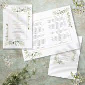 Papier Green Gold Cross Baptism Christening Program
