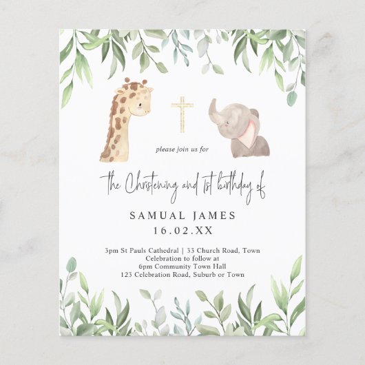 Papier Green & Gold Jungle Christening & 1er anniversaire (Devant)