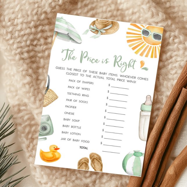 Papier Green Splish Splash Baby Le prix est le bon jeu (Summer Baby Bash Baby Shower The Price is Right Game)