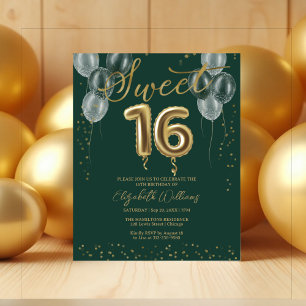 Papier Green Sweet 16 Ballons Anniversaires Invitations B