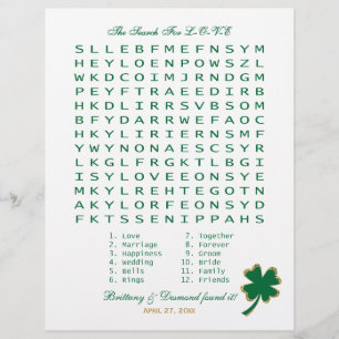 Papier Green White Gold "Search for Love" Wordsearch Jeu