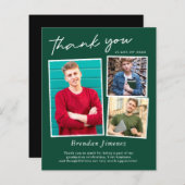 Papier Green White Script 3 Photo Graduation Merci (Devant / Derrière)