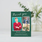 Papier Green White Script 3 Photo Graduation Merci (Debout devant)