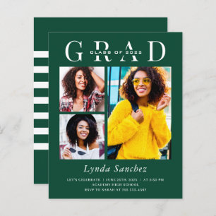 Papier Green White Stripes 3 Invitations de graduation ph