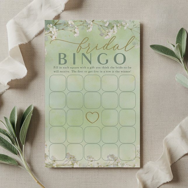 Papier Green Wildflower Bridal Bingo Game (Bridal Bingo Shower Activity Card)