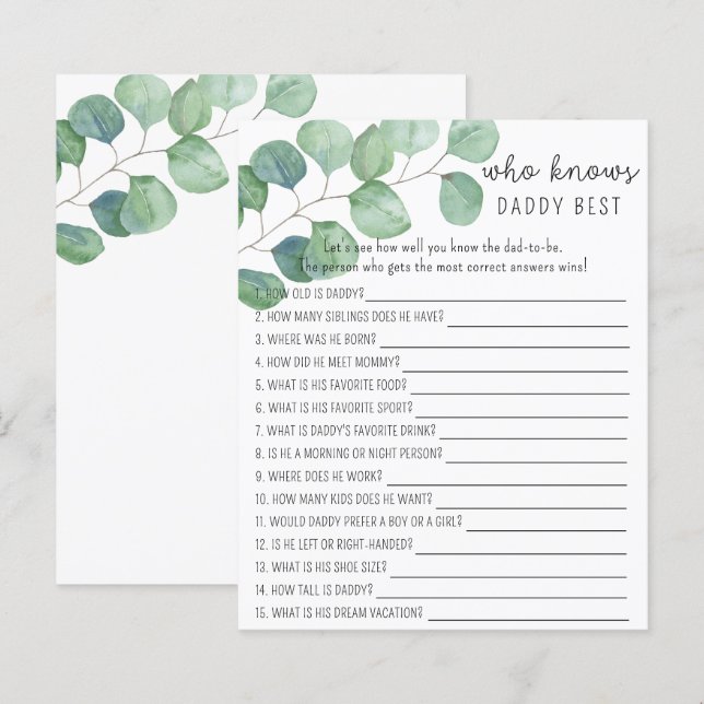 Papier Greenery Eucalyptus - Qui connaît le mieux Papa (Devant / Derrière)