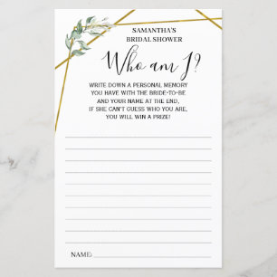 Papier Greenery Qui suis-je? douche nuptiale jeu bilingue