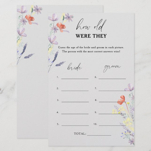 Papier Grey Boho Floral Quel âge avaient-ils la nuptiale  (Devant / Derrière)