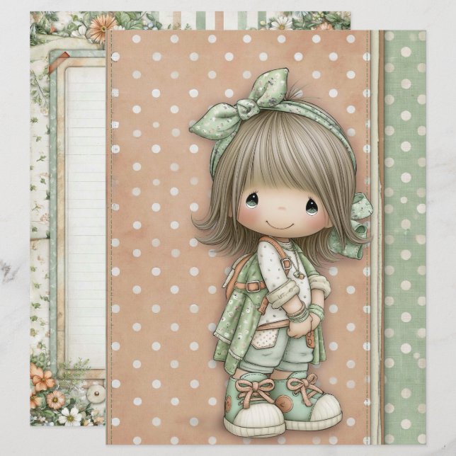 Papier Gris Beige Vert Sauge Sable Tan Points Deux Diff (Devant / Derrière)