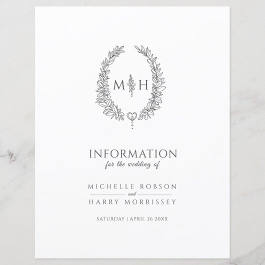 Papier Gris monogramme couronne mariage informations sur  (Devant)