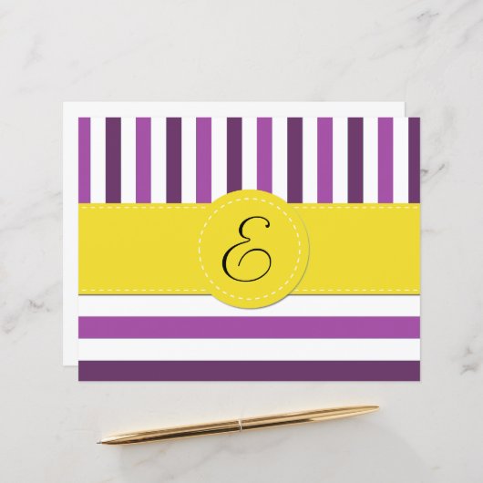 Papier Gris Violets, Motif rayé, Lignes, Monogramme (Devant/Arrière en situation)