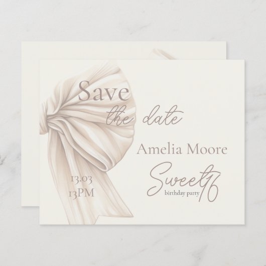 Papier Gros Bow Boho Sweet Beige 16 Enregistrer la date (Devant / Derrière)
