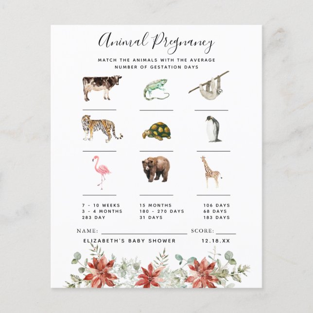 Papier Grossesse Animale | Jeu de Baby Shower (Devant)