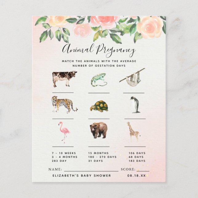 Papier Grossesse Animale | Jeu de Baby Shower (Devant)