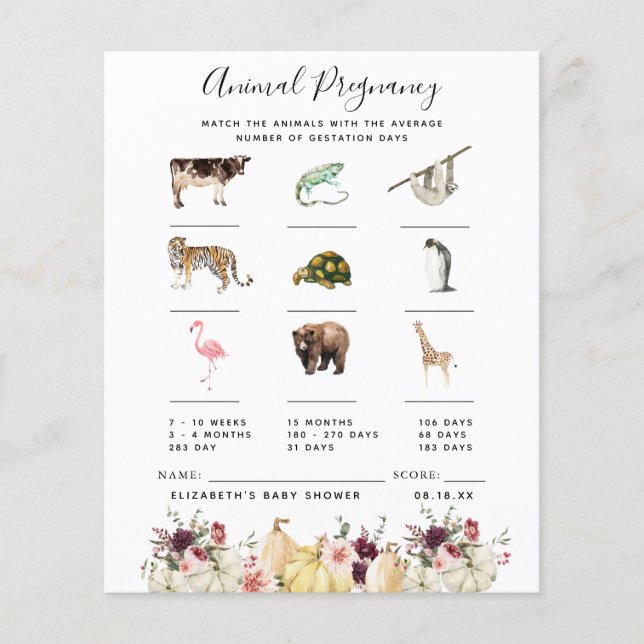 Papier Grossesse Animale | Jeu de Baby Shower (Devant)