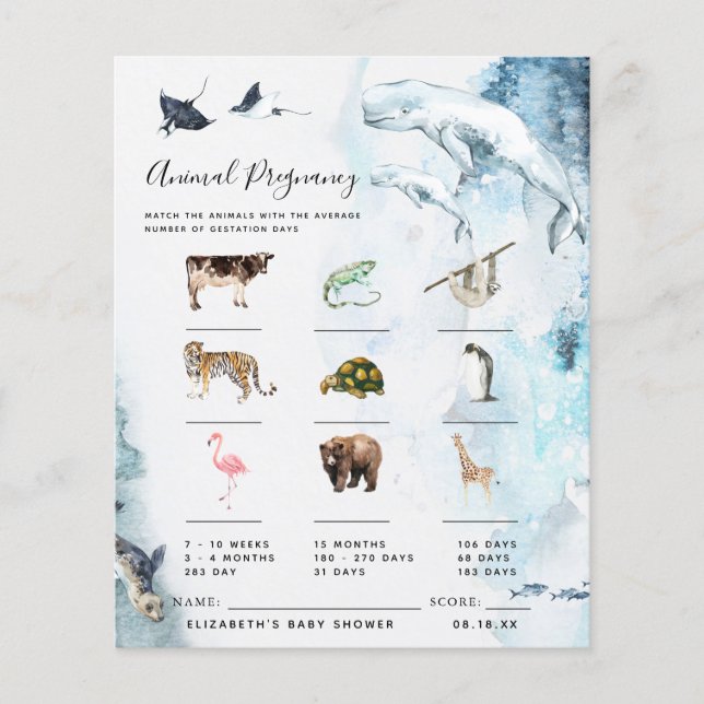 Papier Grossesse Animale | Jeu de Baby Shower (Devant)