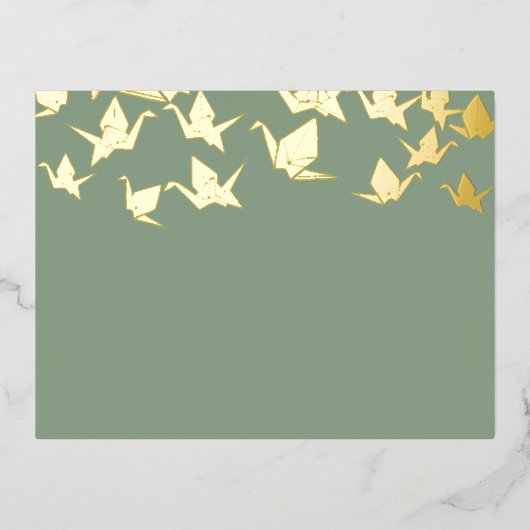 Papier Grues Green Gold Foil Invitation Carte post (Recto)
