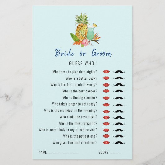 Papier "Guess Who" Boissons tropicales jeu de Fête des ma (Devant)