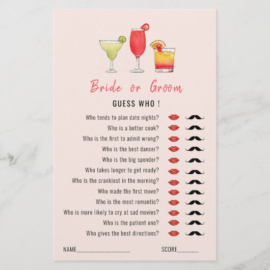Papier Guess Who Cocktail boissons jeu de douche (Devant)