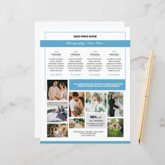 Papier Guide de tarification de la photographie mariage M (Devant/Arrière en situation)