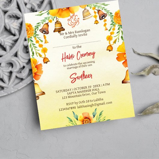 Papier Haldi marigolds sonne invitation du budget mariage