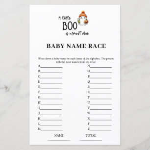 Papier Halloween Baby Name Race Baby shower Jeu