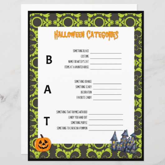 Papier Halloween catégories jeu (Devant / Derrière)