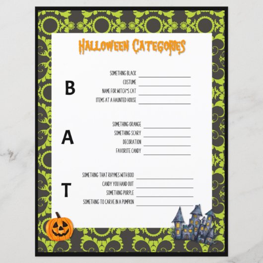 Papier Halloween catégories jeu (Devant)