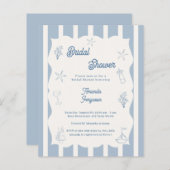 Papier Hand drawn beach blue Bridal Shower invitation (Devant / Derrière)