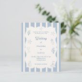 Papier Hand drawn beach blue ivory wedding invitation (Debout devant)
