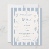 Papier Hand drawn beach blue ivory wedding invitation (Devant)