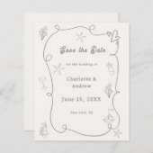 Papier Hand drawn beach ivory taupe wedding Save the Date (Devant / Derrière)