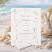 Papier Hand drawn beach sand ivory wedding invitation