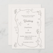 Papier Hand drawn beach sand ivory wedding invitation (Devant / Derrière)
