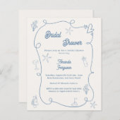 Papier Hand drawn coastal blue Bridal Shower invitation (Devant / Derrière)