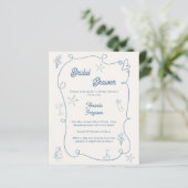 Papier Hand drawn coastal blue Bridal Shower invitation (Debout devant)