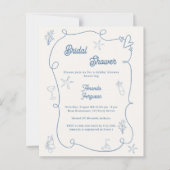 Papier Hand drawn coastal blue Bridal Shower invitation (Devant)