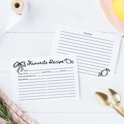 Papier Hand Drawn Coquette Lemon Recipe Card