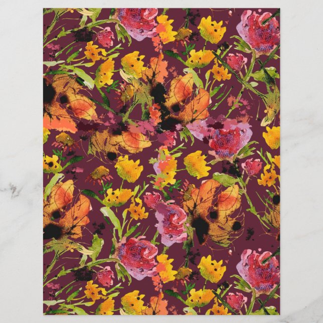 Papier Hand-Painted Ink Florals Paper Sheet (Devant)