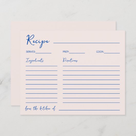 Papier Handwritten Font Blue Elegant Recipe For The Bride (Devant / Derrière)