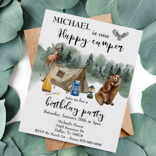 Papier Happy Camper Anniversaire Forêt Ours Invitation