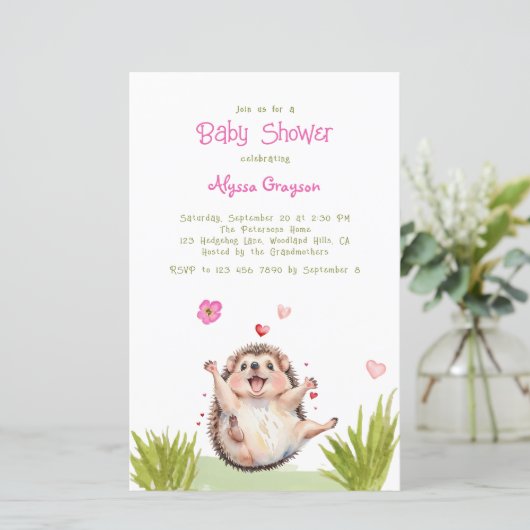 Papier Happy Green Garden Baby shower Hérisson Invitation (Debout devant)