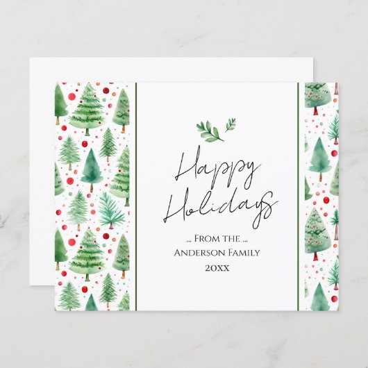 Papier Happy Holidays Watercolor Tree (Devant / Derrière)