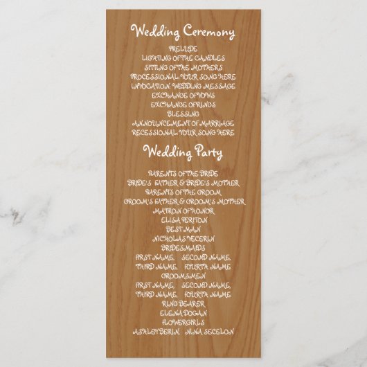 Papier hart op hout bruiloft programma (Achterkant)