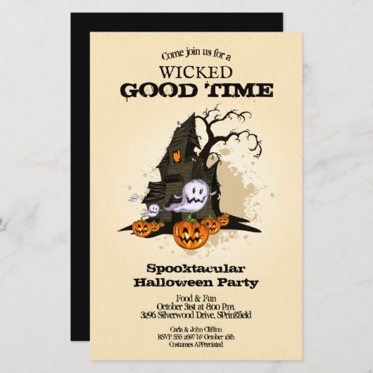 Papier Haunted House Budget Halloween Invitations (Devant / Derrière)