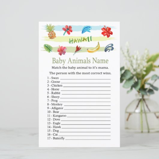 Papier Hawaii Baby Animaux Nom Jeu (Debout devant)
